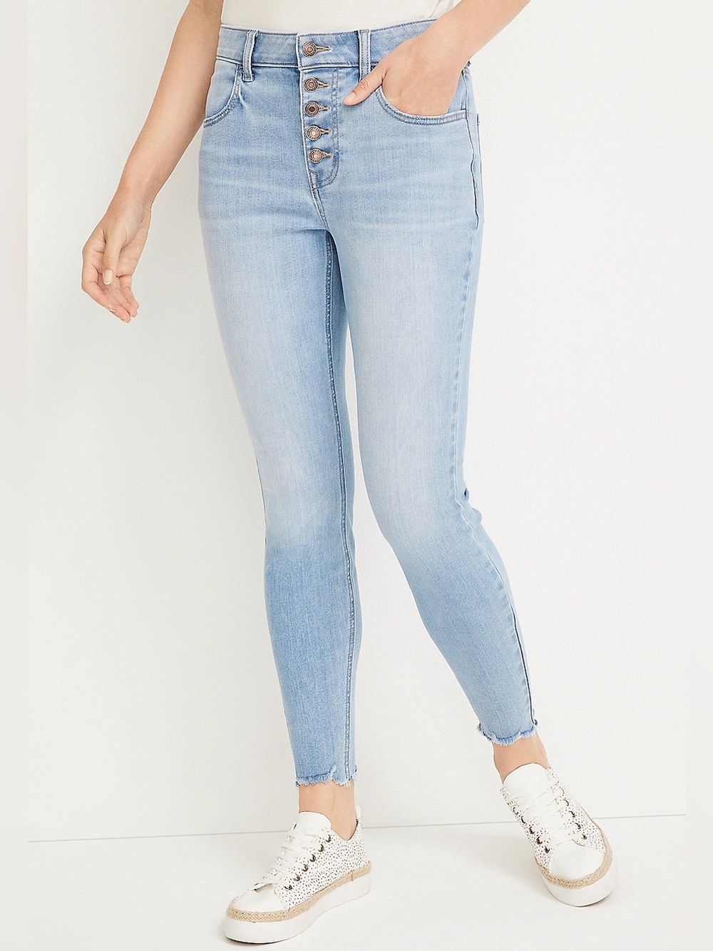 Maurices Light Blue High-Rise Button-Fly Skinny Jeans